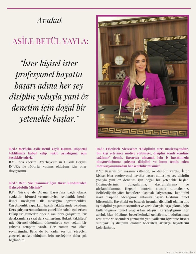 ADANA AVUKAT / Azerbaycan’ ın Hukuk Dergisi INJURA ile Yapmış Olduğum Röportaj