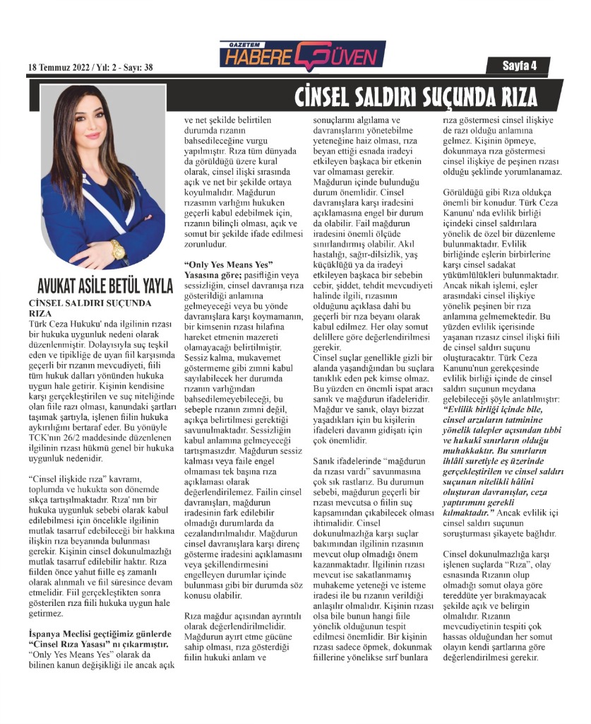 CİNSEL SALDIRI SUÇUNDA RIZA